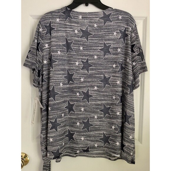 ALFRED DUNNER WOMEN'S TOP BLUE/WHITE STARTS PULLOVER SHORT SLEEVE ALL AMERICAN83 - Picture 2 of 4